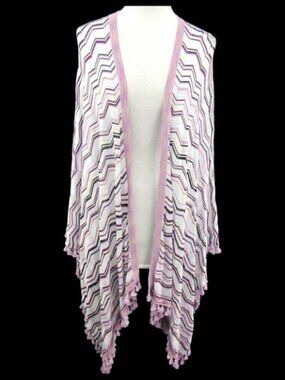 White House Black Market White Purple Chevron Stripe Tassel Trim Shawl Wrap M L